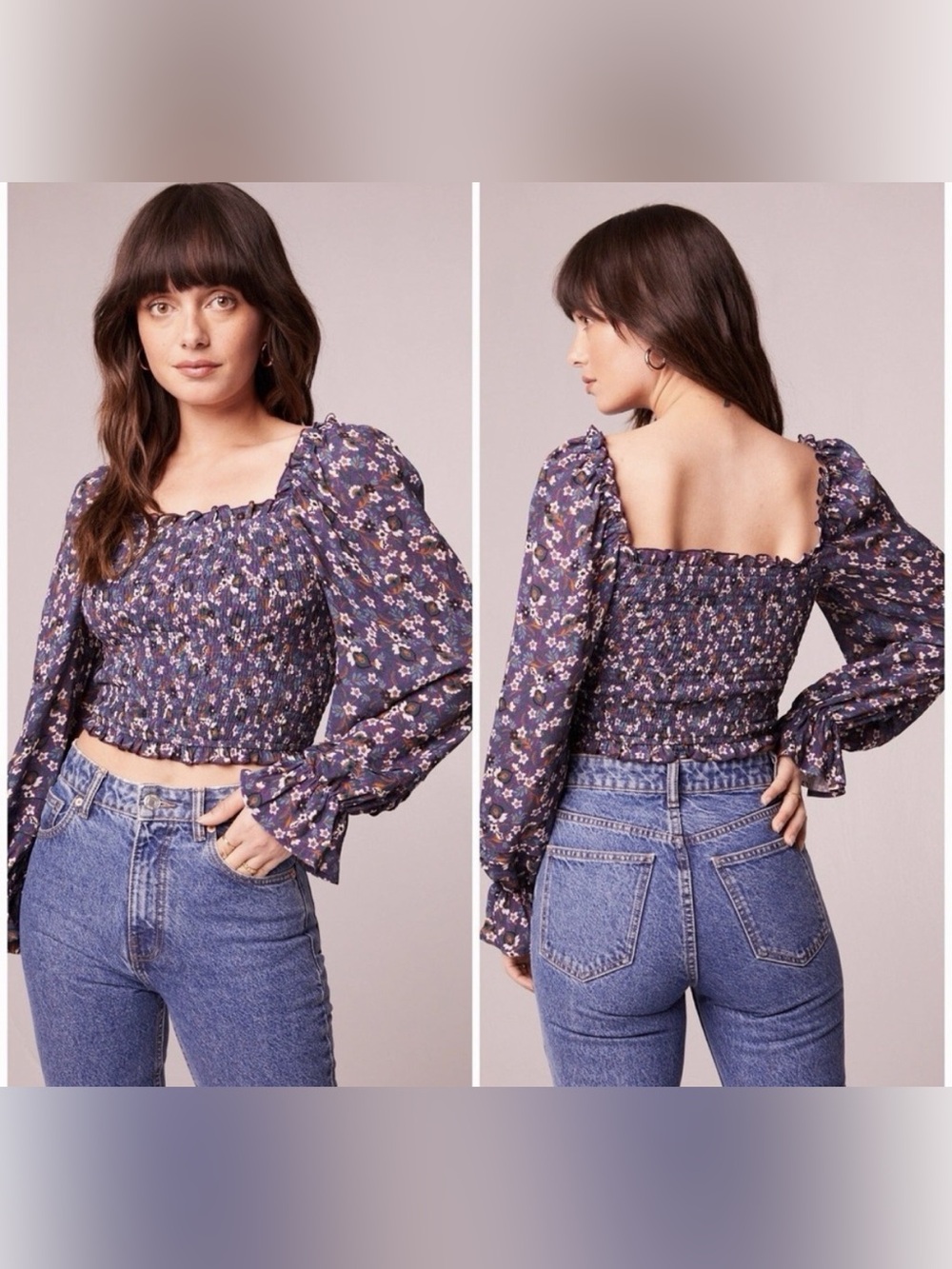 Brand new! Band of the free Smocked Square-Neck Floral Crop Top in Purple
